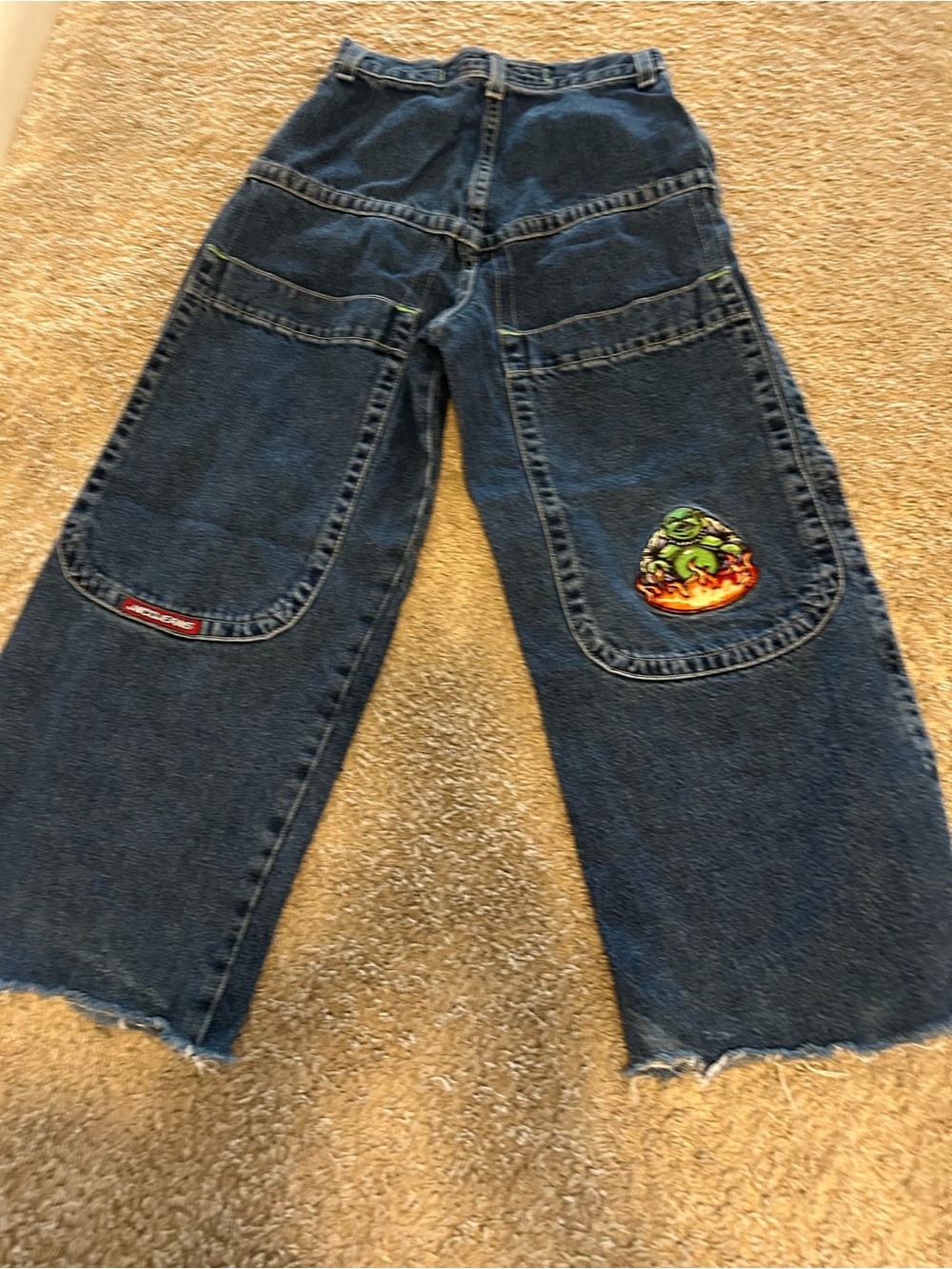 JNCO Vintage Dark Blue Kids Carpenter Jeans with Patch Embroidered sz 10 pre own